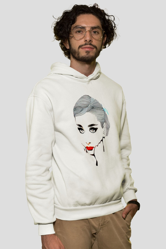 Audrey Hepburn Beyaz Unisex Kapşonlu Sweatshirt