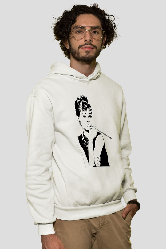 Audrey Hepburn Beyaz Unisex Kapşonlu Sweatshirt