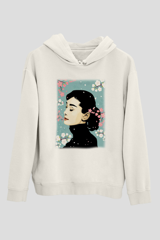 Audrey Hepburn Beyaz Unisex Kapşonlu Sweatshirt
