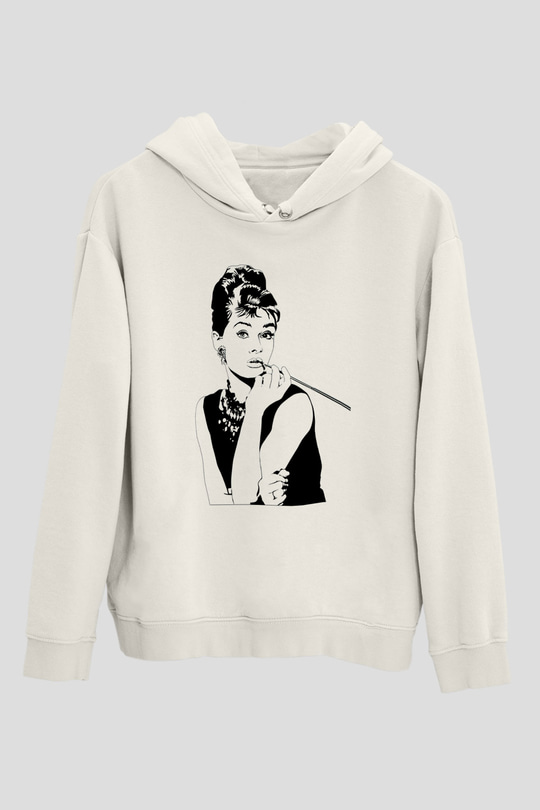 Audrey Hepburn Beyaz Unisex Kapşonlu Sweatshirt