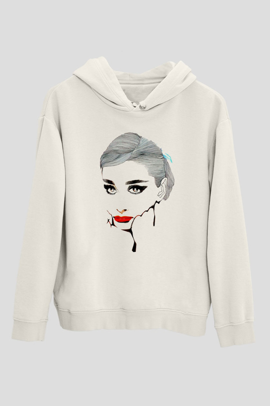 Audrey Hepburn Beyaz Unisex Kapşonlu Sweatshirt