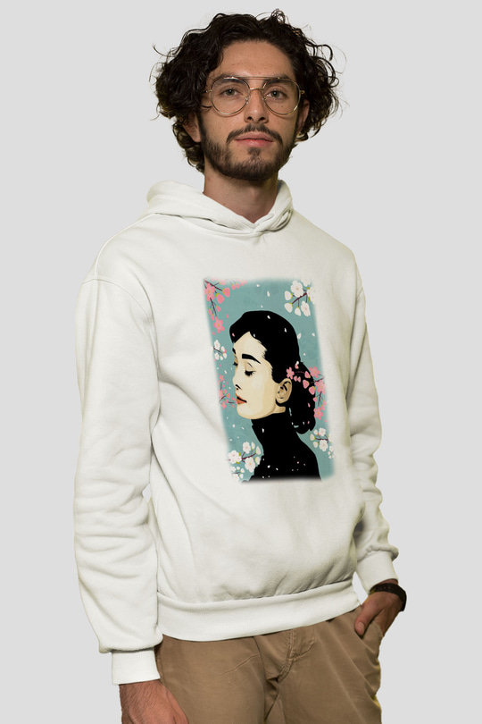 Audrey Hepburn Beyaz Unisex Kapşonlu Sweatshirt