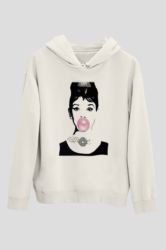 Audrey Hepburn Beyaz Unisex Kapşonlu Sweatshirt