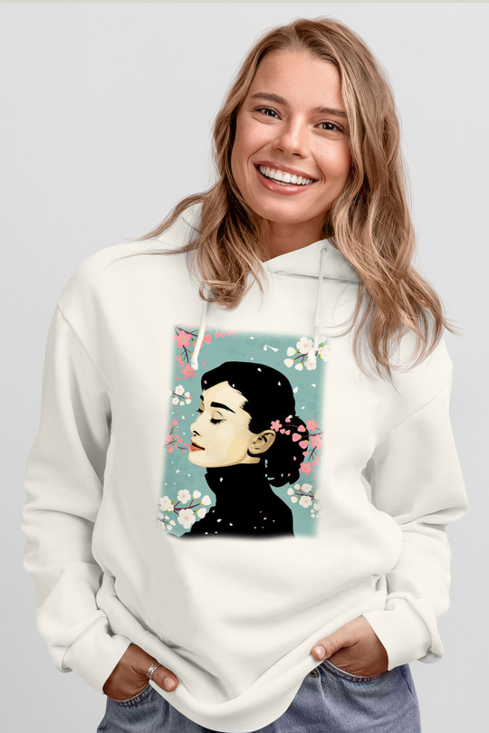 Audrey Hepburn Beyaz Unisex Kapşonlu Sweatshirt