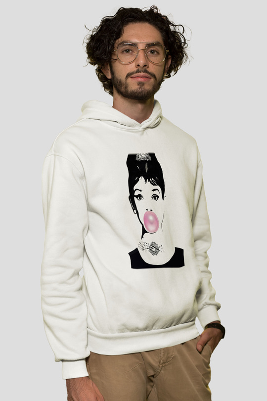 Audrey Hepburn Beyaz Unisex Kapşonlu Sweatshirt
