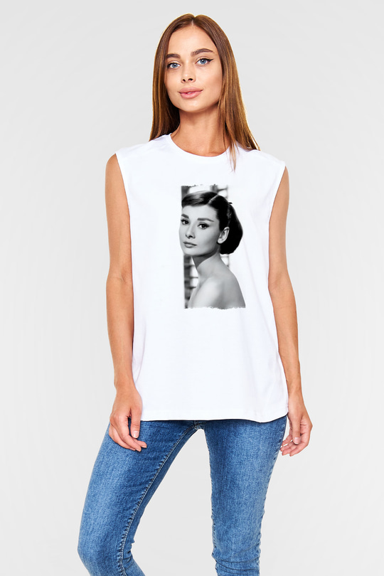 Audrey Hepburn Beyaz Unisex Kolsuz Tişört