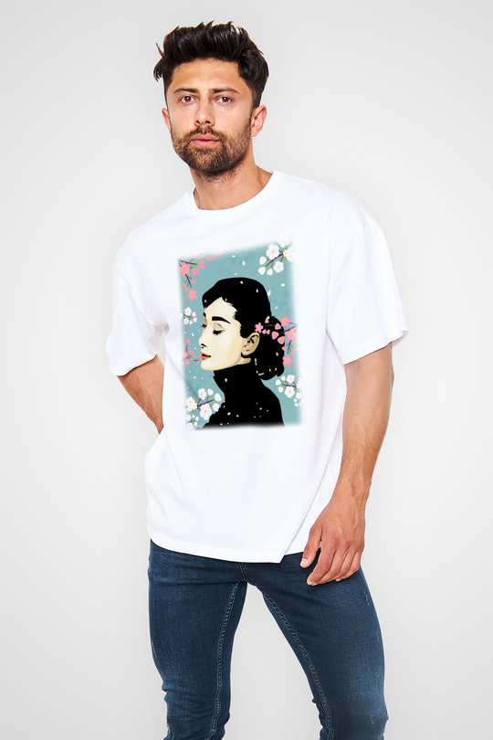 Audrey Hepburn Beyaz Unisex Oversize Tişört T-Shirt
