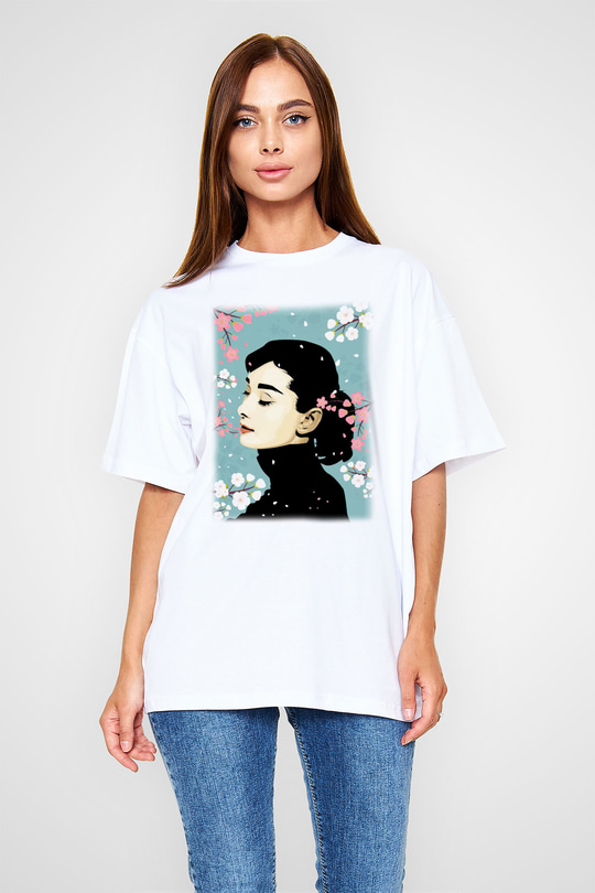 Audrey Hepburn Beyaz Unisex Oversize Tişört T-Shirt