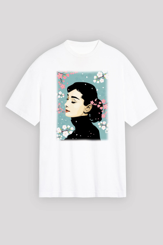 Audrey Hepburn Beyaz Unisex Oversize Tişört T-Shirt
