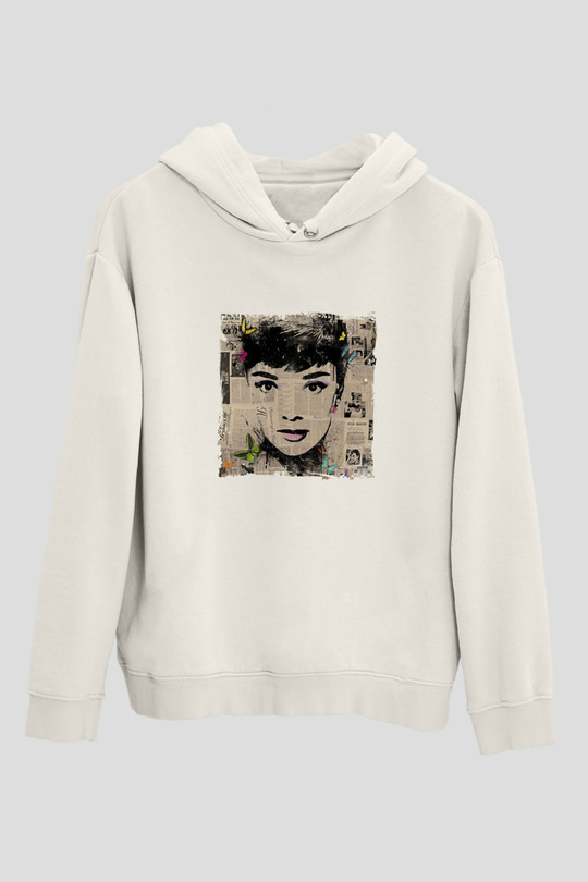 Audrey Hepburn Unisex Baskılı Beyaz Kapüşonlu Sweatshirt