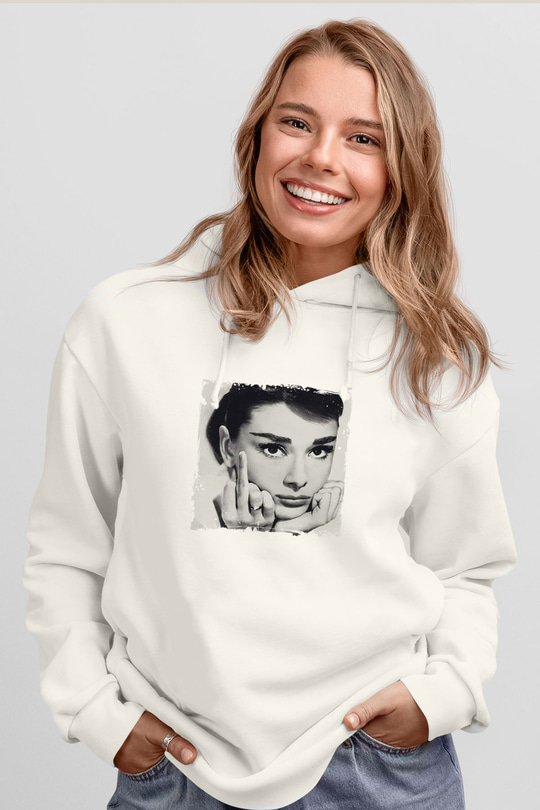 Audrey Hepburn Unisex Baskılı Beyaz Kapüşonlu Sweatshirt