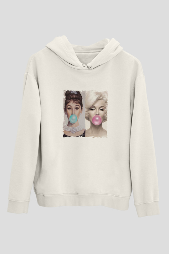 Audrey Hepburn Unisex Baskılı Beyaz Kapüşonlu Sweatshirt