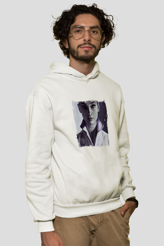 Audrey Hepburn Unisex Baskılı Beyaz Kapüşonlu Sweatshirt