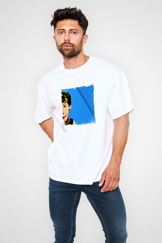 Audrey Hepburn Oversize Baskılı Beyaz Tişört
