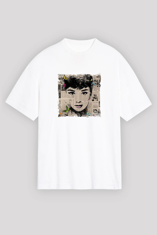 Audrey Hepburn Oversize Baskılı Beyaz Tişört