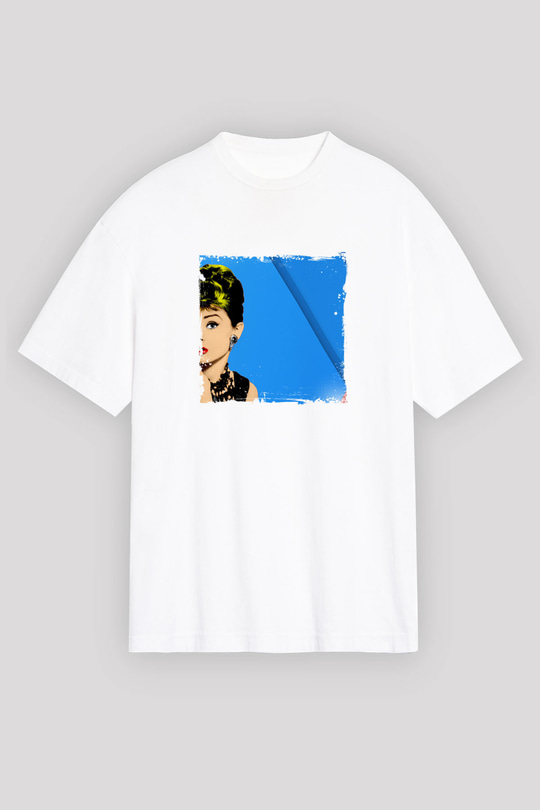 Audrey Hepburn Oversize Baskılı Beyaz Tişört