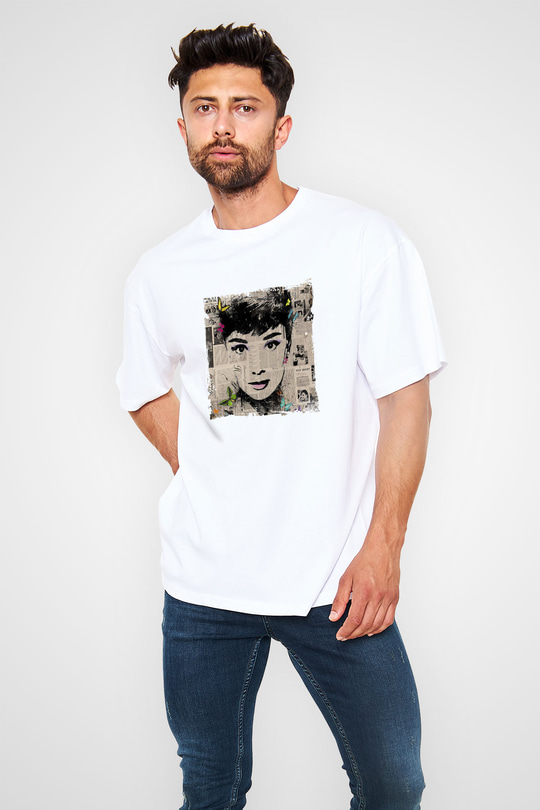 Audrey Hepburn Oversize Baskılı Beyaz Tişört