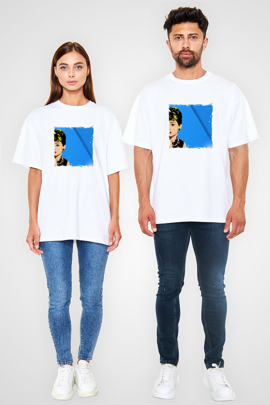 Audrey Hepburn Oversize Baskılı Beyaz Tişört