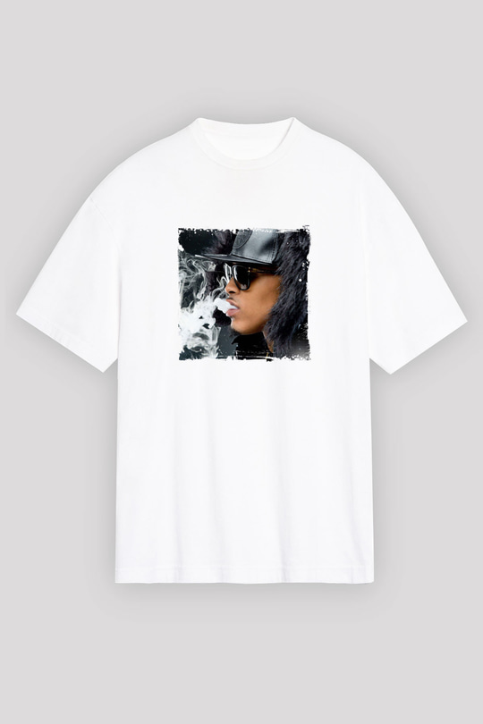 August Alsina Baskılı Oversize Beyaz Tişört