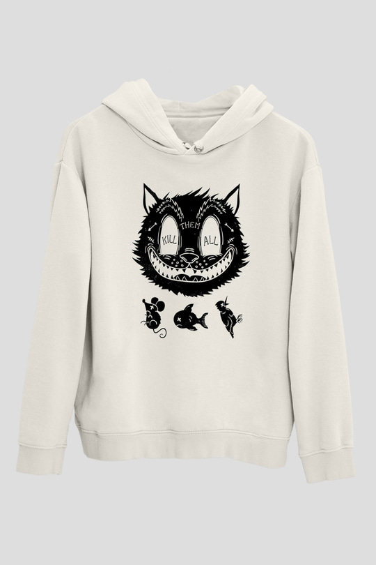 Avcı KediBeyaz Tshirt Unisex Hoodie