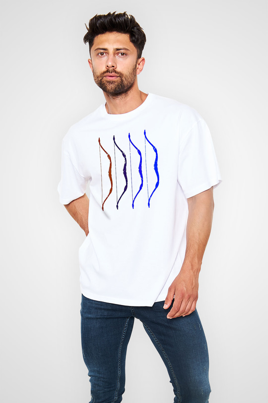 Avcılık Baskılı Unisex Beyaz Oversize Tişört - Tshirt