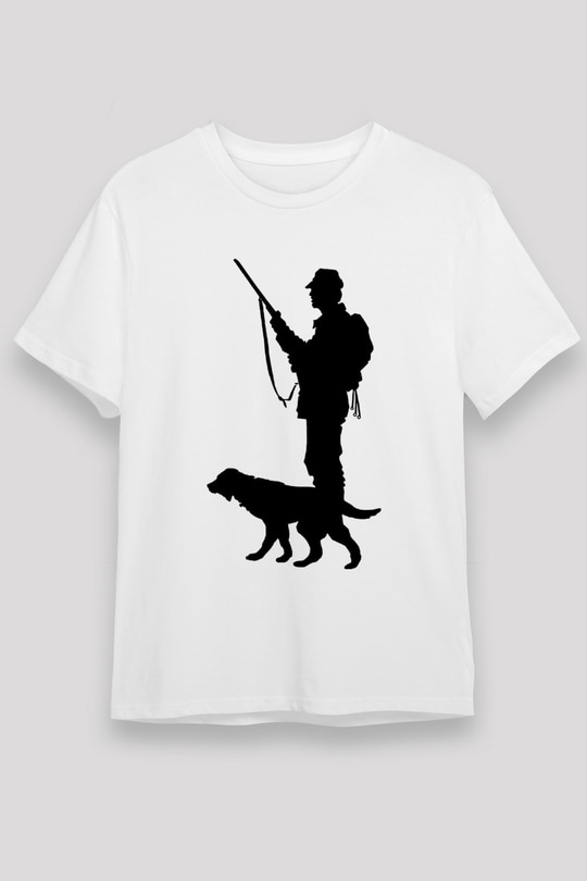 Avcılık Baskılı Unisex Beyaz Tişört - Tshirt