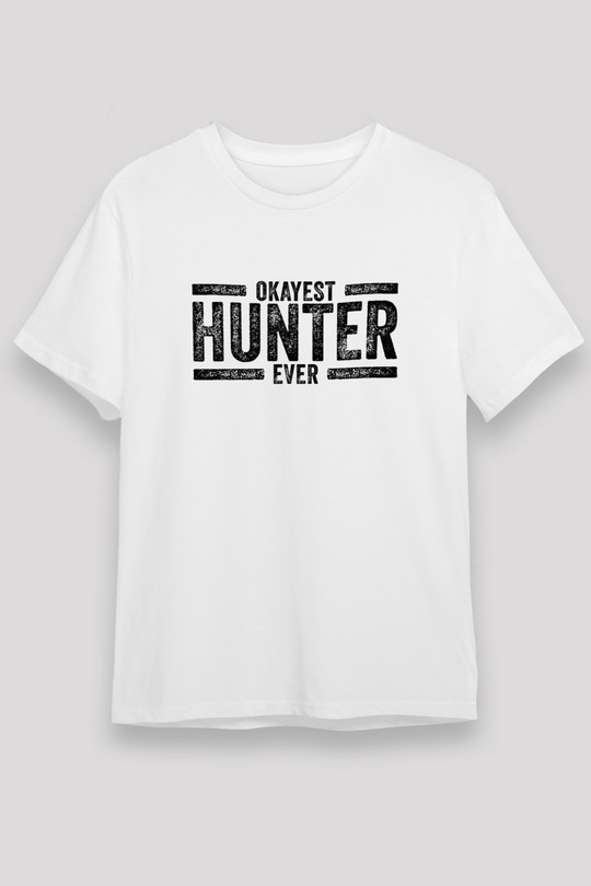 Avcılık Baskılı Unisex Beyaz Tişört - Tshirt