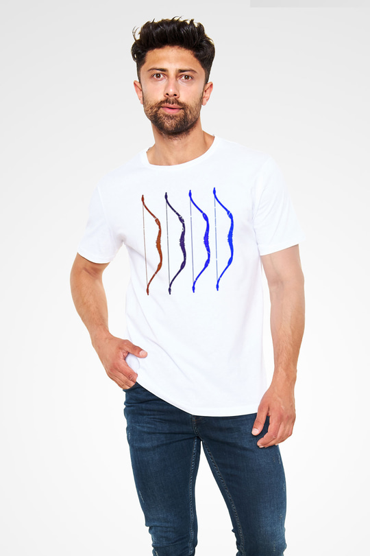 Avcılık Baskılı Unisex Beyaz Tişört - Tshirt