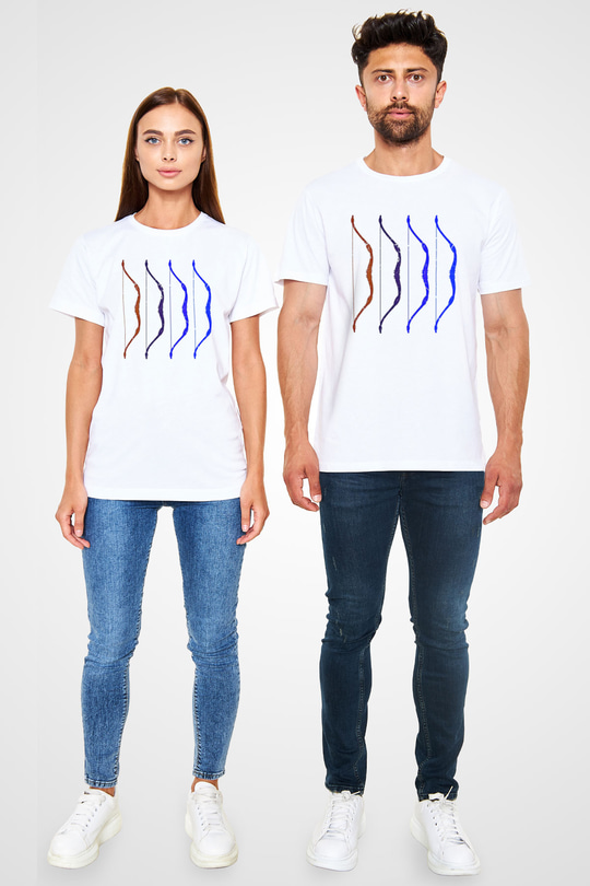 Avcılık Baskılı Unisex Beyaz Tişört - Tshirt