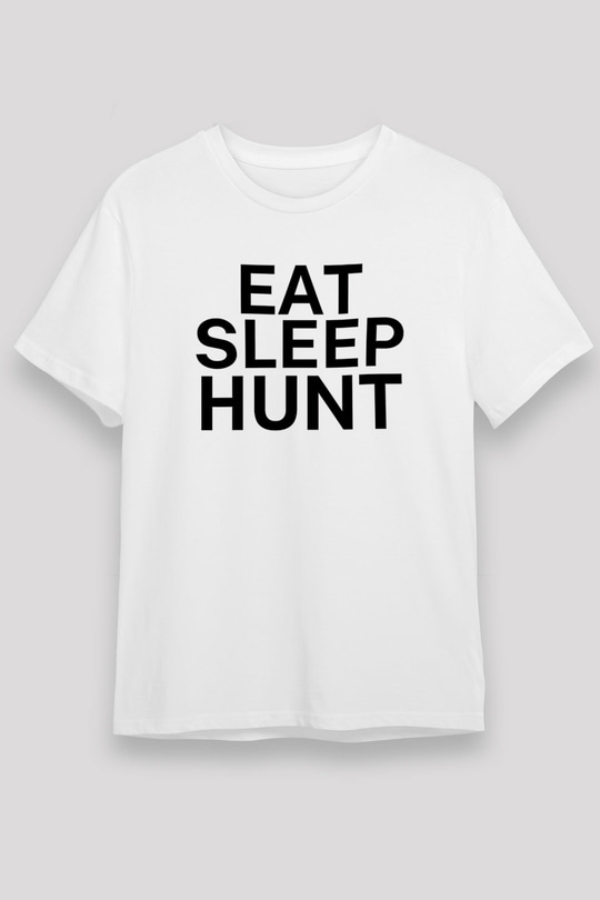 Avcılık Baskılı Unisex Beyaz Tişört - Tshirt