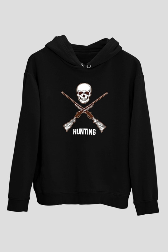 Avcılık - Hunting Baskılı Unisex Siyah Hoodie