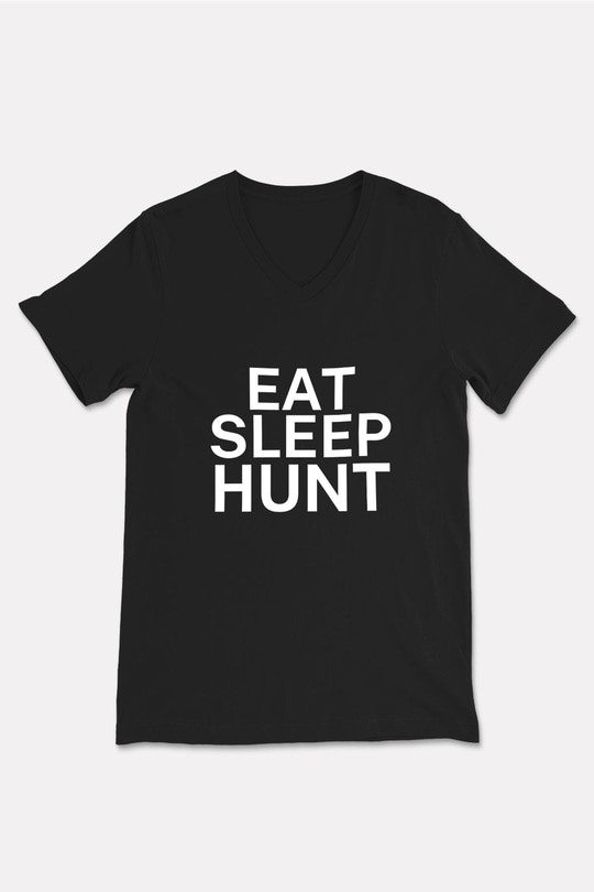 Avcılık - Hunting Baskılı Unisex Siyah V Yaka Tişört