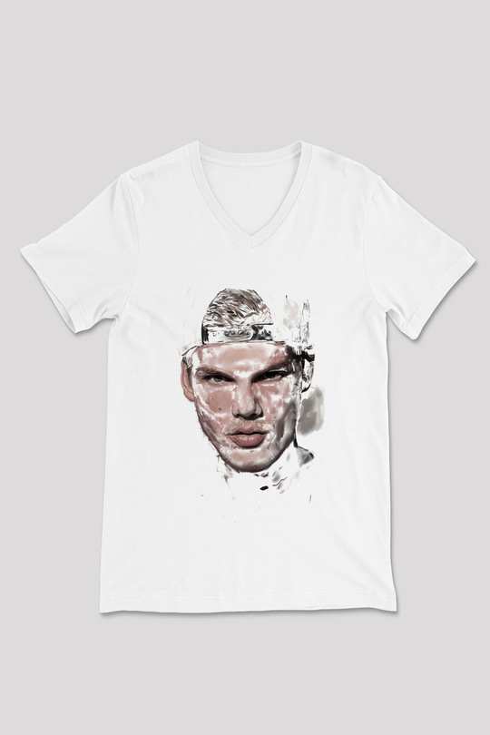 Avicii Beyaz Unisex V Yaka Tişört