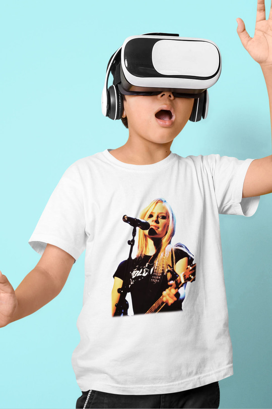 Avril Lavigne Baskılı Beyaz Unisex Çocuk Tişört