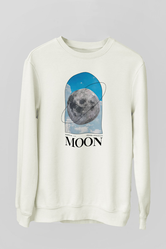 Ay Baskılı Unisex Ekru Sweatshirt