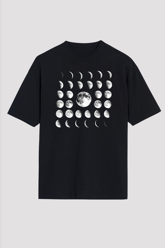 Ay Siyah Unisex Oversize Tişört T-Shirt