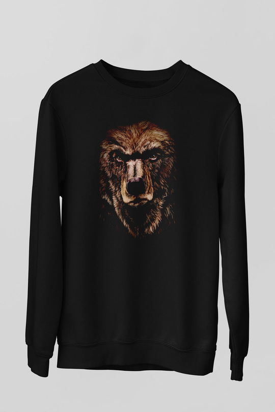 Ayı Baskılı Unisex Siyah  Sweatshirt