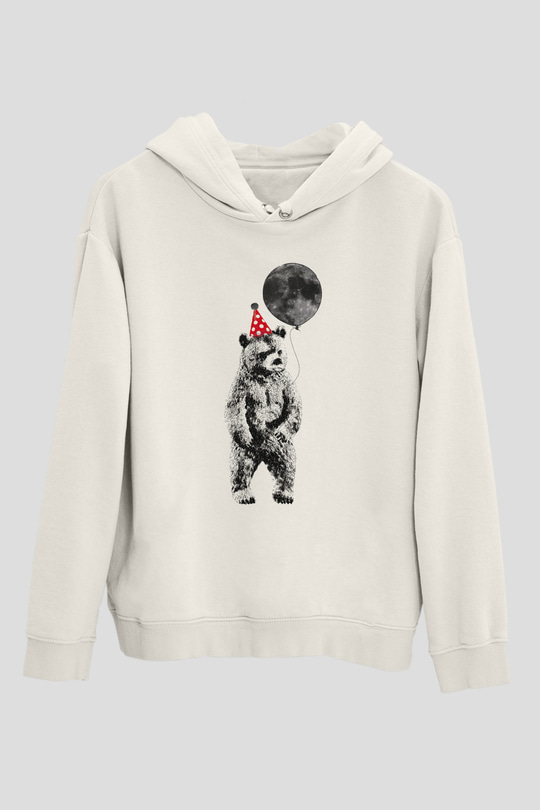 Ayı Beyaz Unisex Kapşonlu Sweatshirt