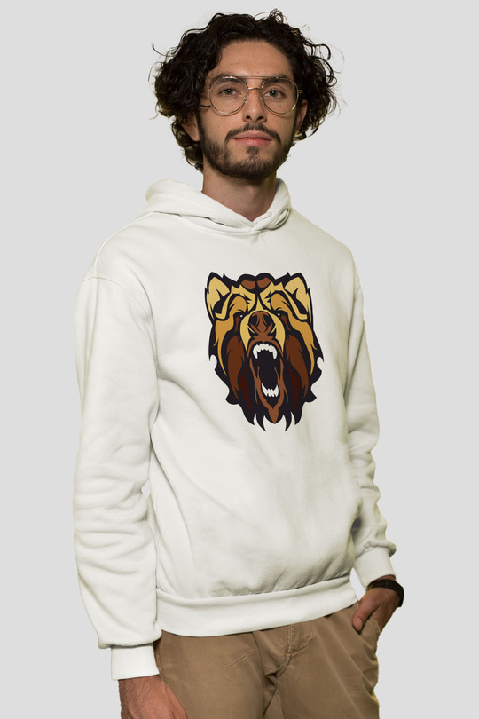 Ayı Beyaz Unisex Kapşonlu Sweatshirt
