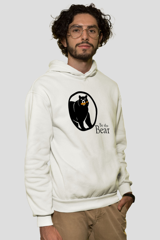 Ayı Beyaz Unisex Kapşonlu Sweatshirt