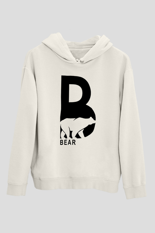 Ayı Beyaz Unisex Kapşonlu Sweatshirt