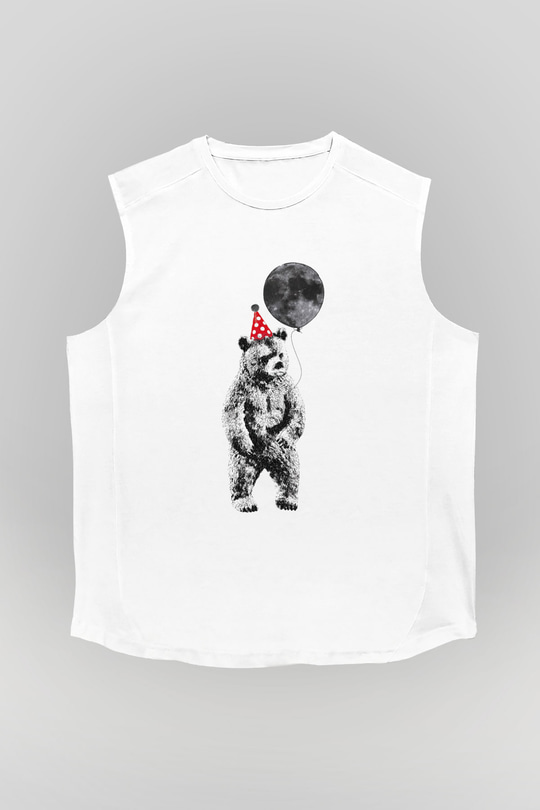 Ayı Beyaz Unisex Kolsuz Tişört
