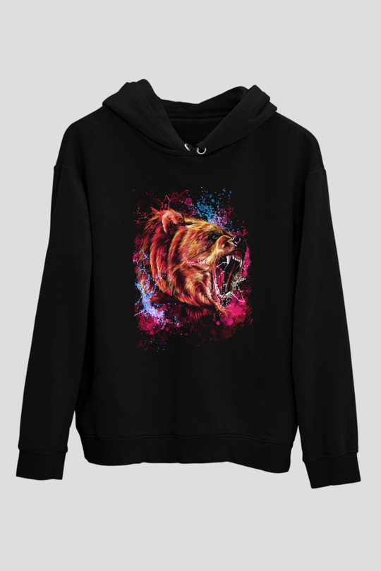 Ayı Siyah Unisex Kapüşonlu Sweatshirt