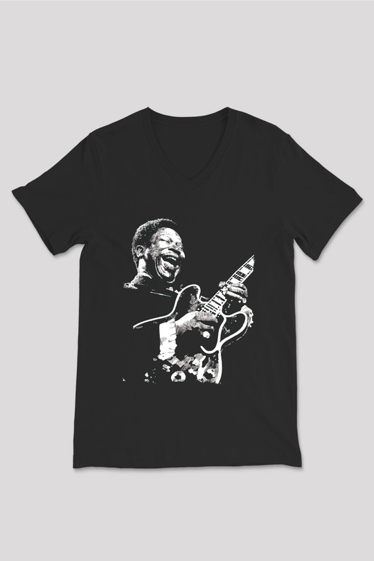 B.B. King Siyah Unisex V Yaka Tişört