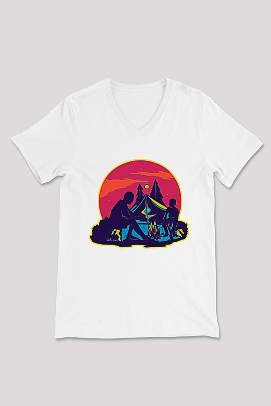 Babalar Günü Baskılı Beyaz Unisex V Yaka Tişört - Tshirt