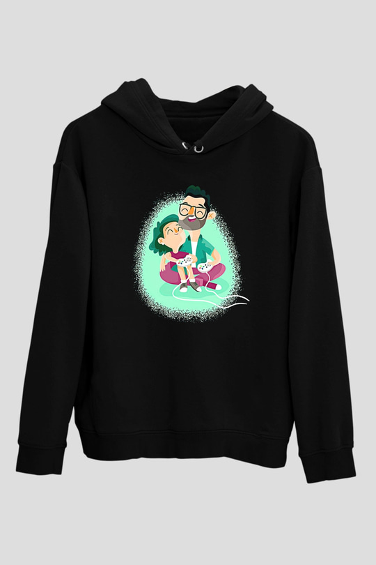 Babalar Günü Baskılı Unisex Siyah Hoodie