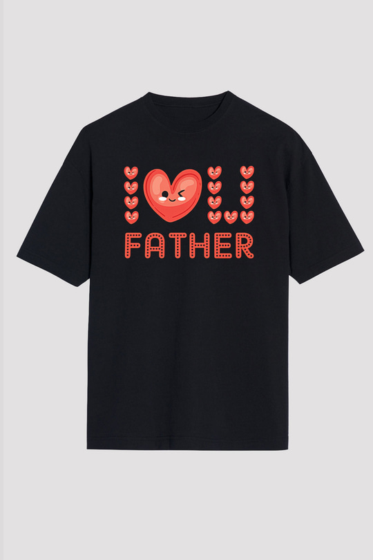 Babalar Günü Baskılı Unisex Siyah Oversize Tişört - Tshirt