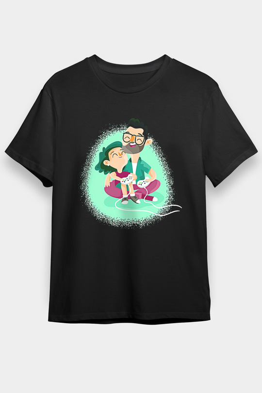 Babalar Günü Baskılı Unisex Siyah Tişört - Tshirt