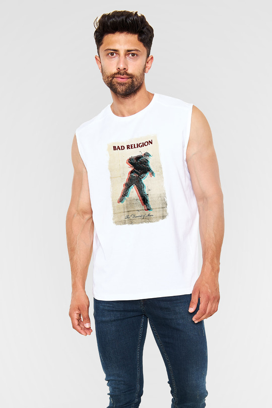Bad Religion Baskılı Unisex Beyaz Kolsuz Tişört