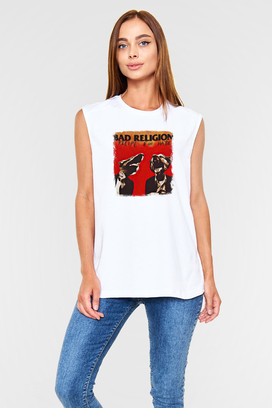 Bad Religion Baskılı Unisex Beyaz Kolsuz Tişört